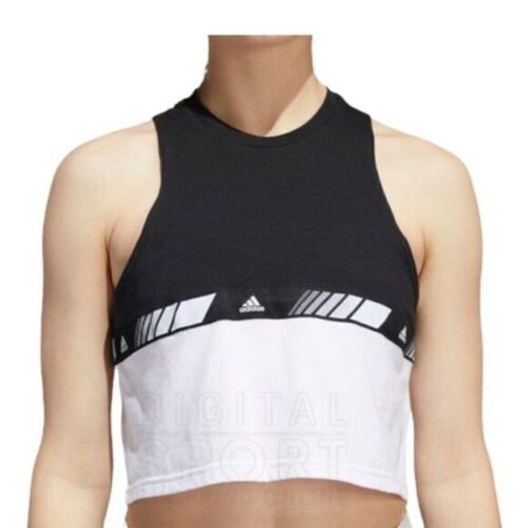 Adidas Hyper Crop Tank Top ED8136 Black Logo Performance Workout Gym - Picture 3 of 11